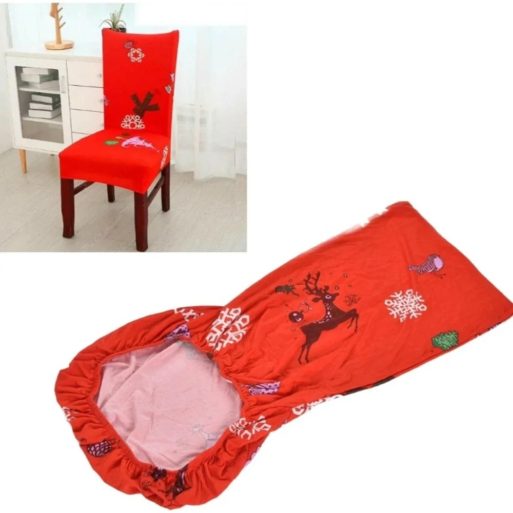 Promindflyplka Chair Covers Christmas Reindeer‎ Santa Snowflakes Set of 4 NEW
